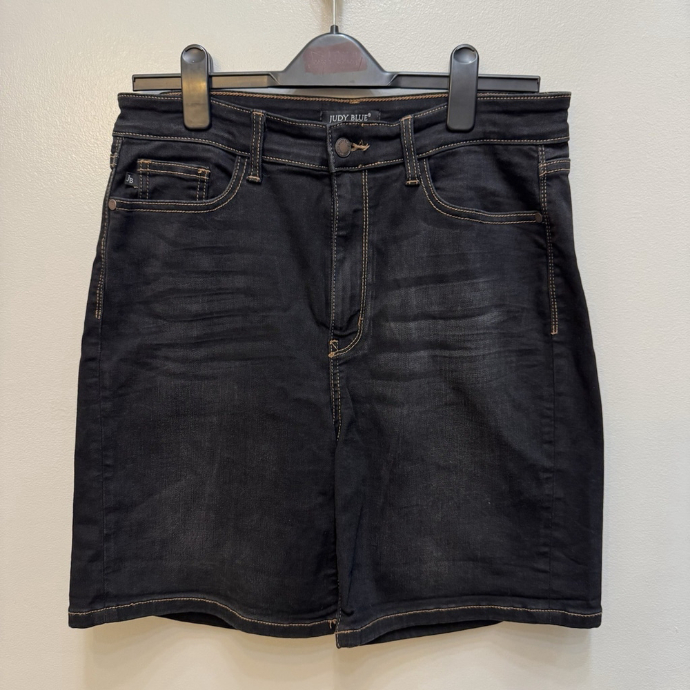 Judy Blue Veronica High Rise Mid Thigh Denim Shorts Black Sz XL Casual Western